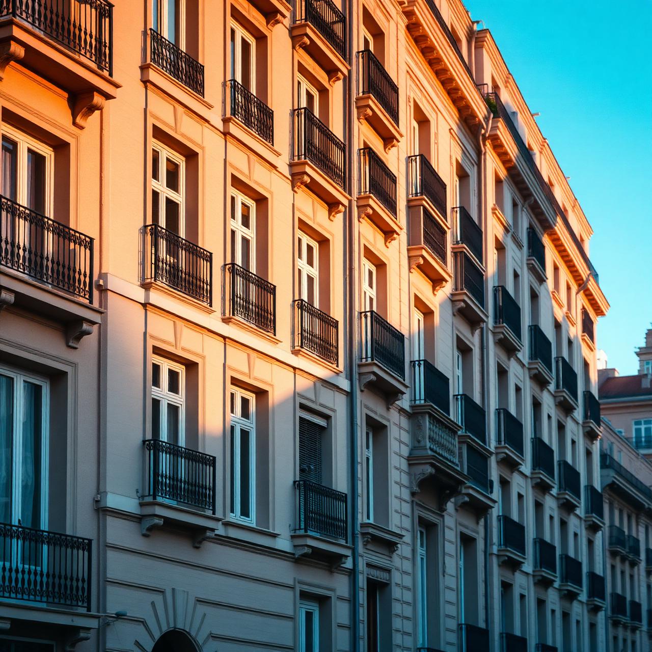 Fachadas modernistas del Eixample de Barcelona al atardecer